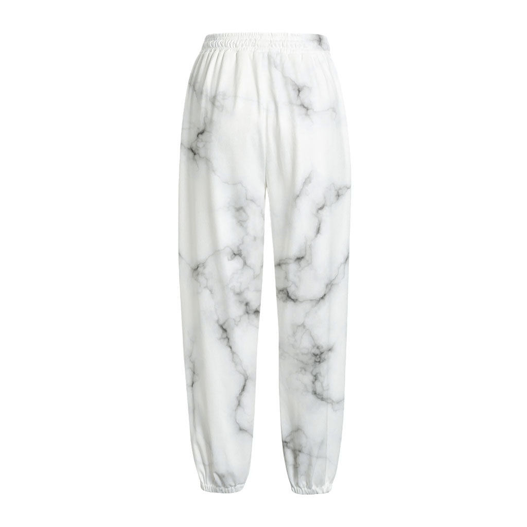 White Grey Smoke Marble Print Fleece Lined Knit Pants