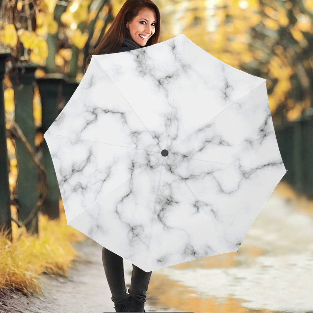 White Grey Smoke Marble Print Foldable Umbrella