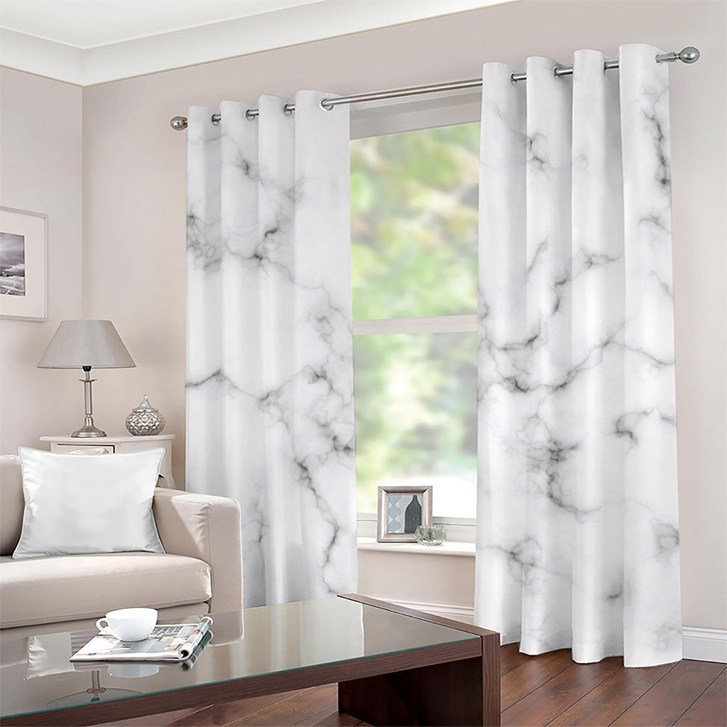 White Grey Smoke Marble Print Grommet Curtains