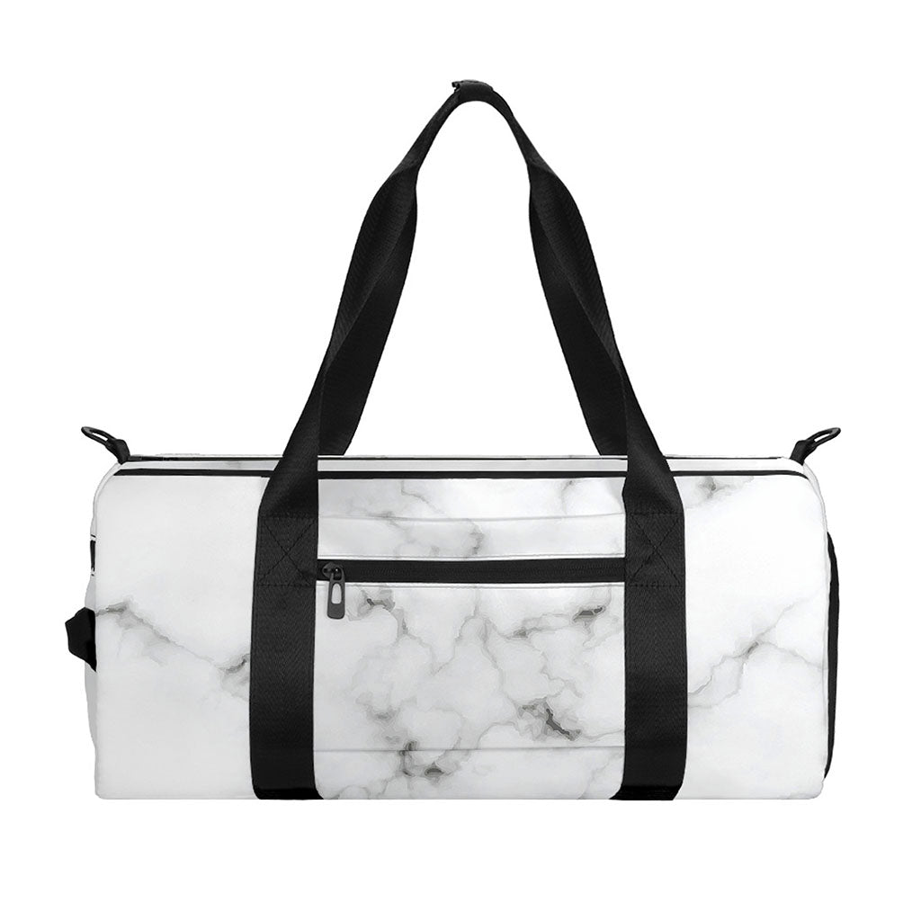 White Grey Smoke Marble Print Gym Bag