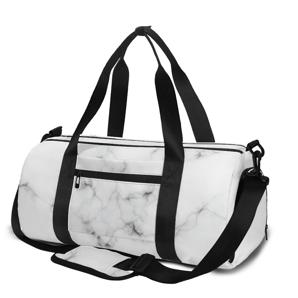 White Grey Smoke Marble Print Gym Bag