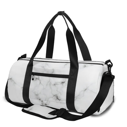 White Grey Smoke Marble Print Gym Bag