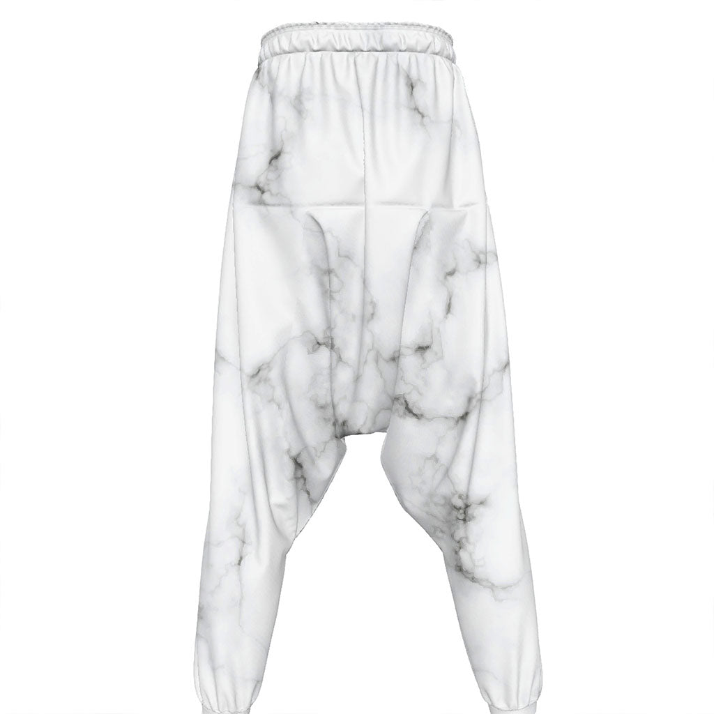 White Grey Smoke Marble Print Hammer Pants