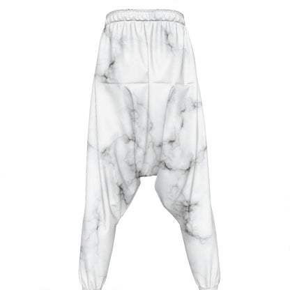 White Grey Smoke Marble Print Hammer Pants