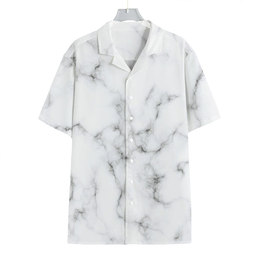 White Grey Smoke Marble Print Hawaiian Shirt