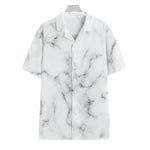 White Grey Smoke Marble Print Hawaiian Shirt