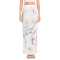 White Grey Smoke Marble Print High Slit Maxi Skirt
