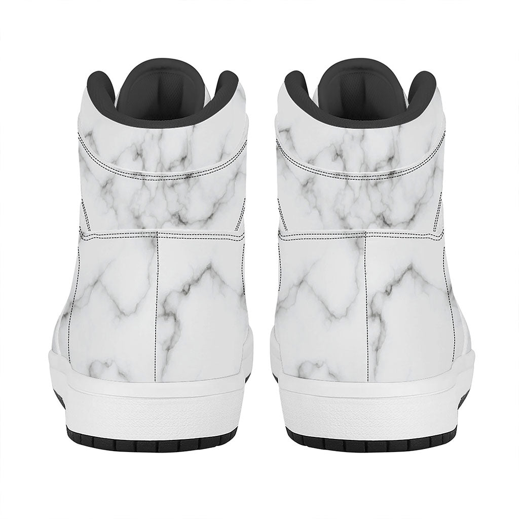 White Grey Smoke Marble Print High Top Leather Sneakers
