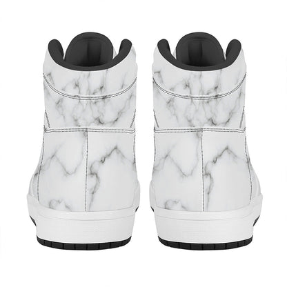 White Grey Smoke Marble Print High Top Leather Sneakers
