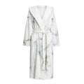 White Grey Smoke Marble Print Hooded Bathrobe