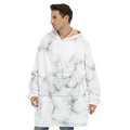 White Grey Smoke Marble Print Hoodie Blanket