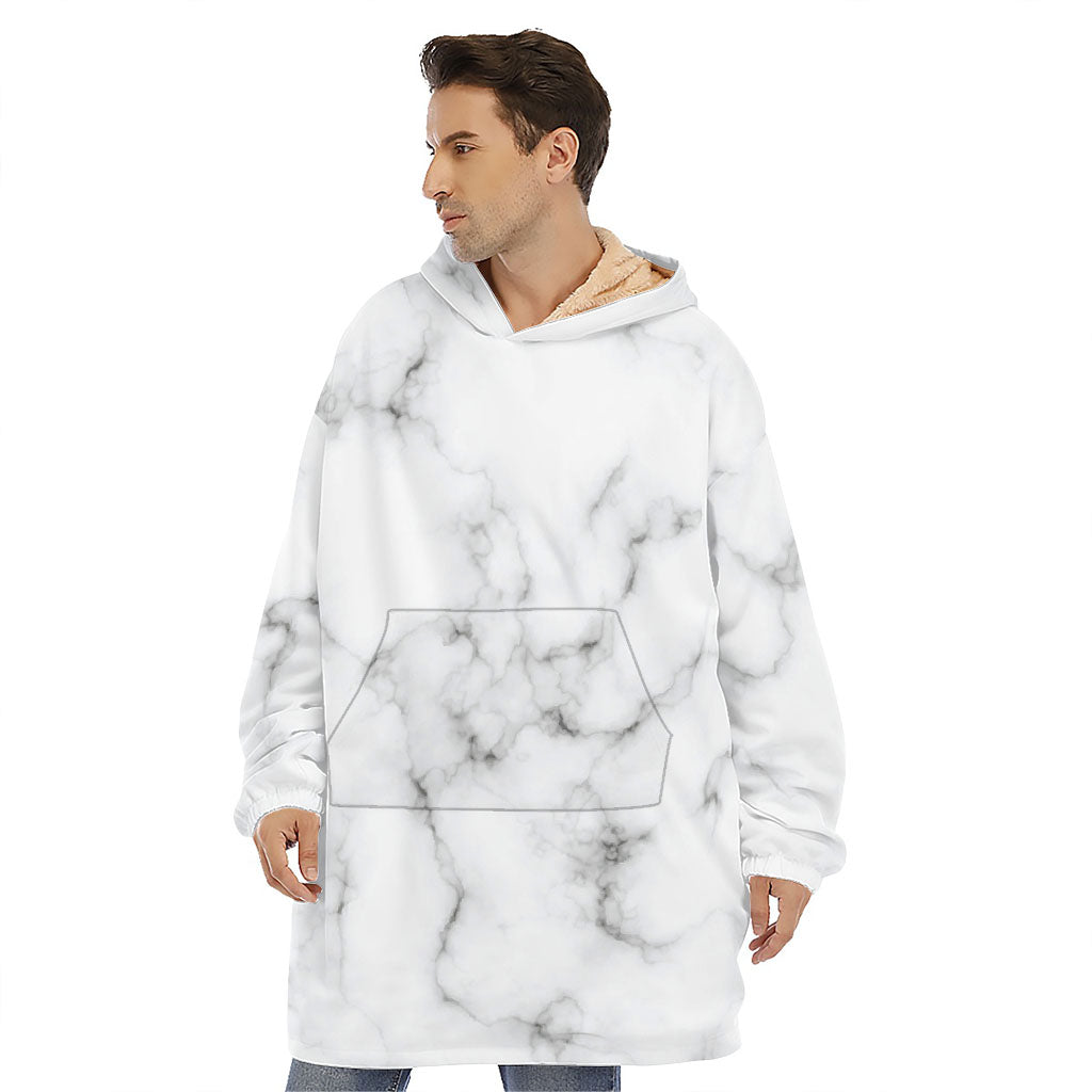 White Grey Smoke Marble Print Hoodie Blanket