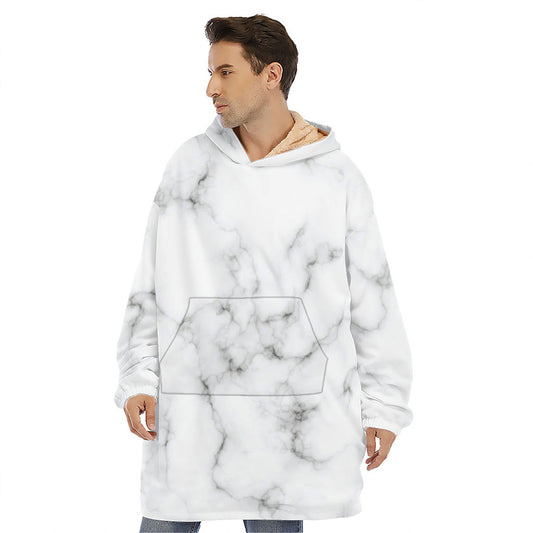 White Grey Smoke Marble Print Hoodie Blanket
