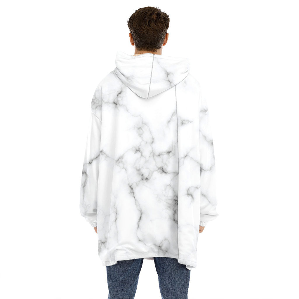 White Grey Smoke Marble Print Hoodie Blanket