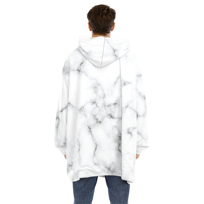 White Grey Smoke Marble Print Hoodie Blanket