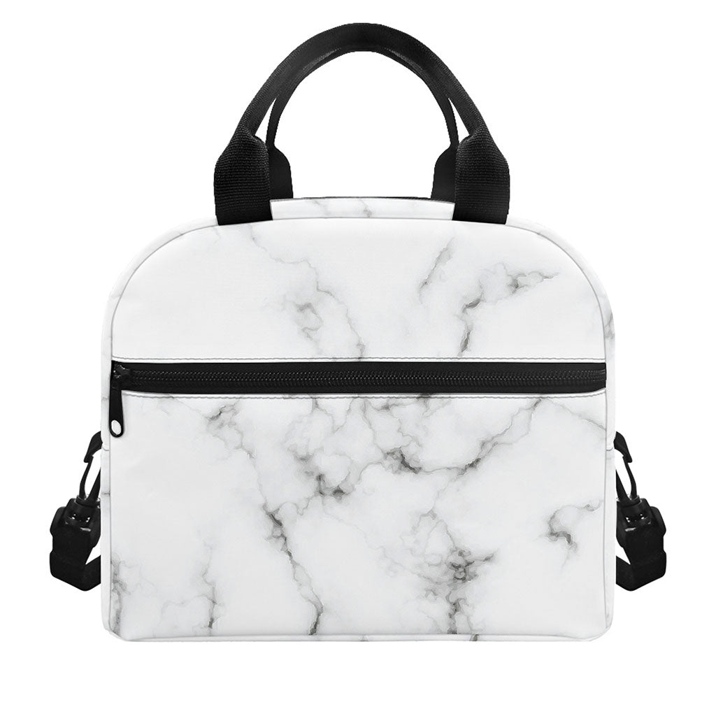 White Grey Smoke Marble Print Insulated Lunch Bag