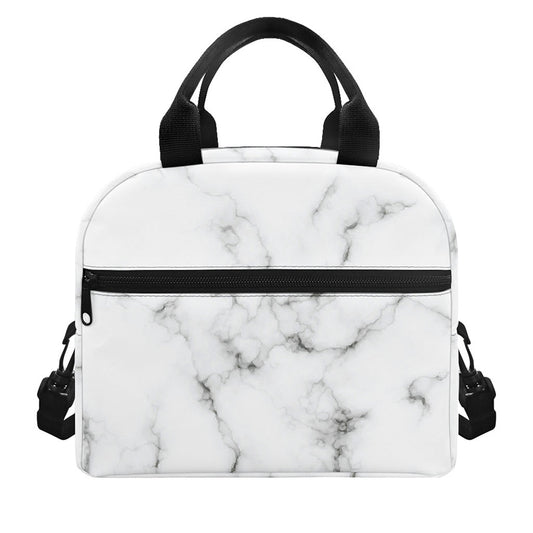 White Grey Smoke Marble Print Insulated Lunch Bag