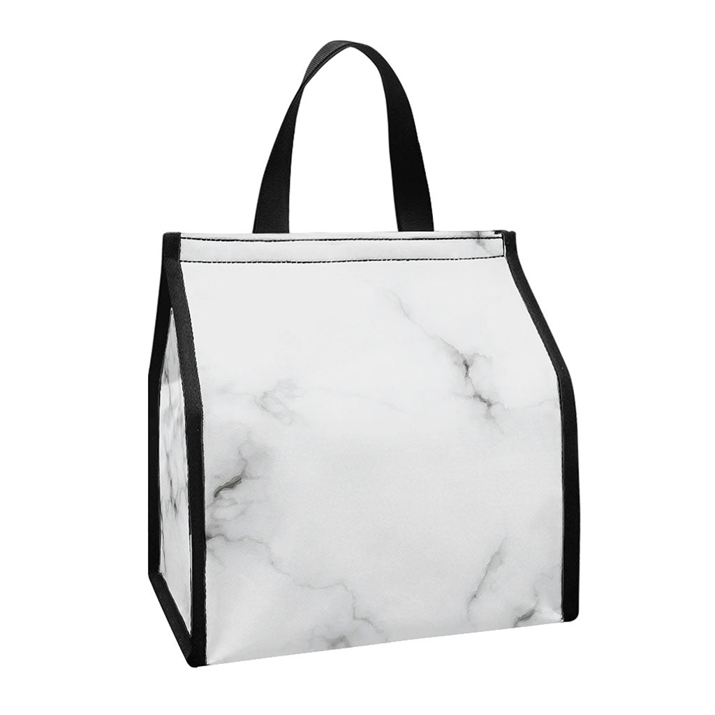 White Grey Smoke Marble Print Insulated Lunch Tote