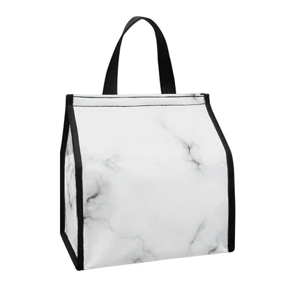 White Grey Smoke Marble Print Insulated Lunch Tote
