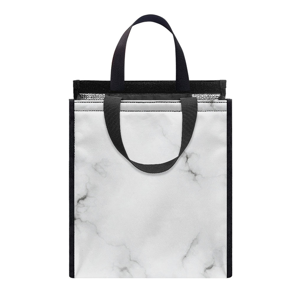 White Grey Smoke Marble Print Insulated Lunch Tote