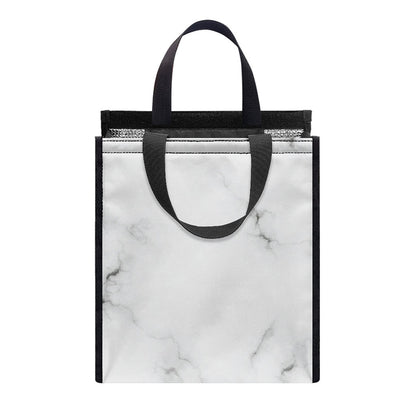 White Grey Smoke Marble Print Insulated Lunch Tote