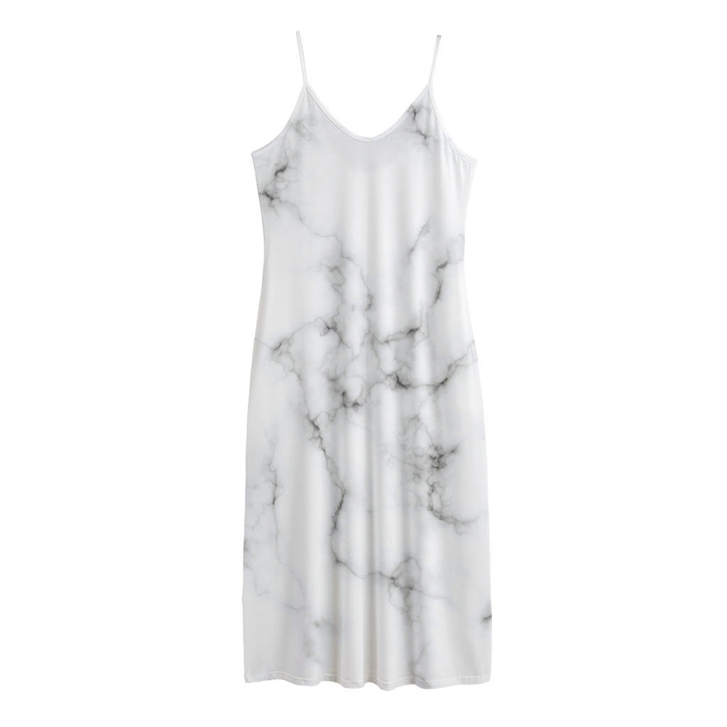 White Grey Smoke Marble Print Jersey Midi Cami Dress