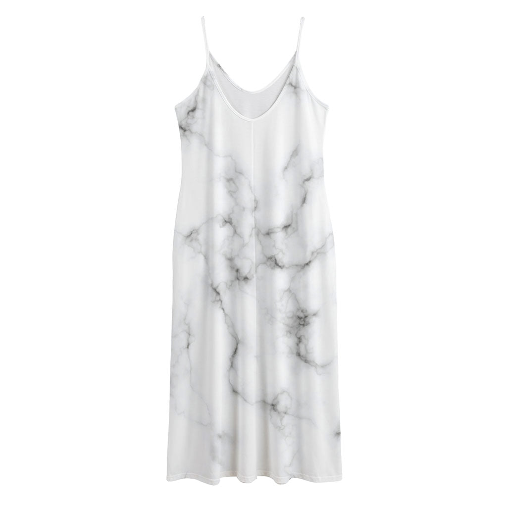 White Grey Smoke Marble Print Jersey Midi Cami Dress