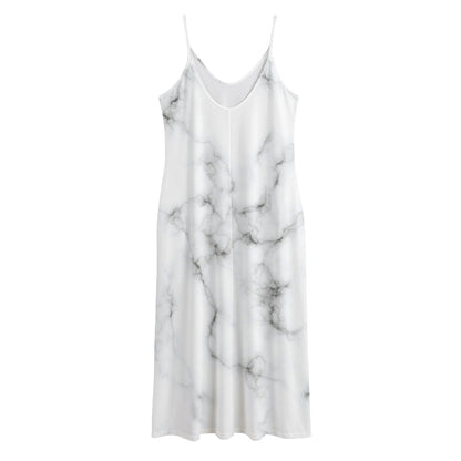 White Grey Smoke Marble Print Jersey Midi Cami Dress