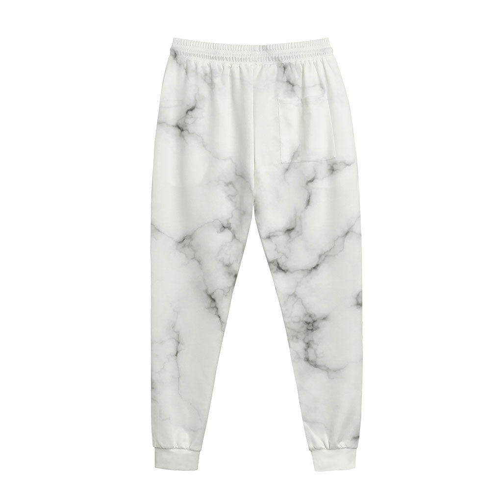 White Grey Smoke Marble Print Jogger Pants