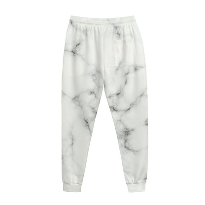 White Grey Smoke Marble Print Jogger Pants