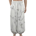White Grey Smoke Marble Print Lantern Pants