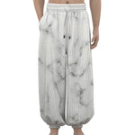 White Grey Smoke Marble Print Lantern Pants