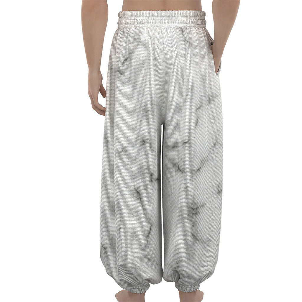 White Grey Smoke Marble Print Lantern Pants