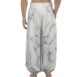 White Grey Smoke Marble Print Lantern Pants