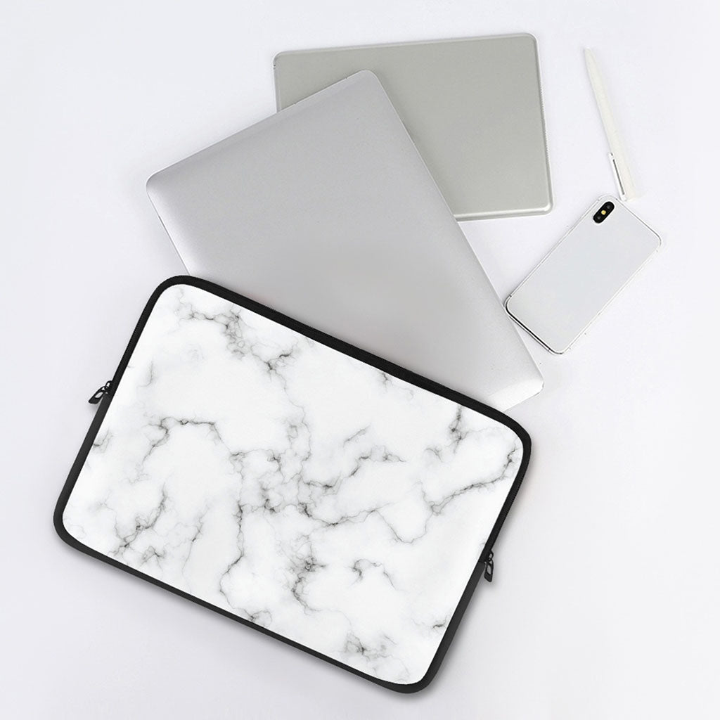 White Grey Smoke Marble Print Laptop Sleeve