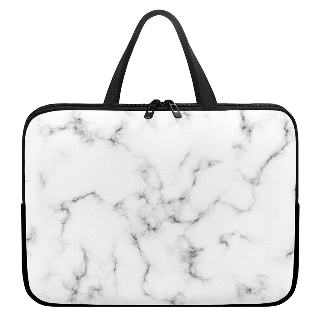 White Grey Smoke Marble Print Laptop Sleeve With Handle