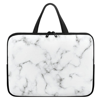 White Grey Smoke Marble Print Laptop Sleeve With Handle
