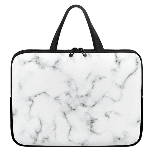 White Grey Smoke Marble Print Laptop Sleeve With Handle