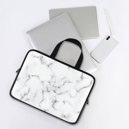 White Grey Smoke Marble Print Laptop Sleeve With Handle