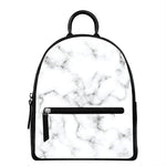 White Grey Smoke Marble Print Leather Backpack