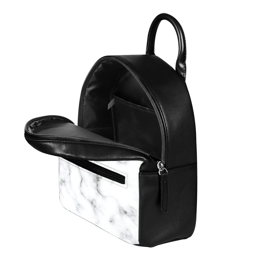 White Grey Smoke Marble Print Leather Backpack