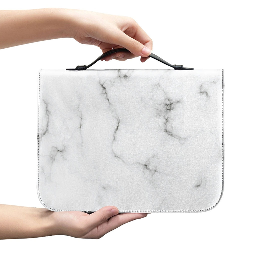 White Grey Smoke Marble Print Leather Bible Cover