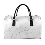 White Grey Smoke Marble Print Leather Duffle Bag