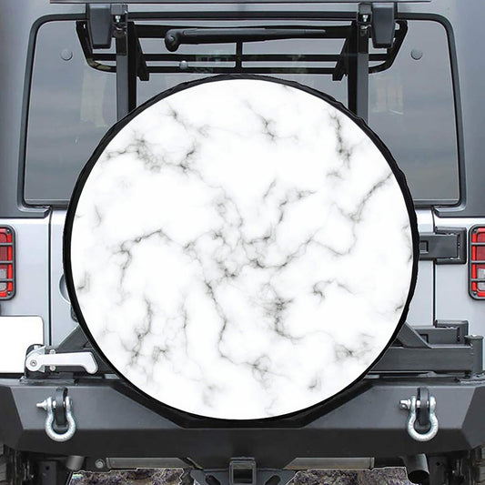 White Grey Smoke Marble Print Leather Spare Tire Cover
