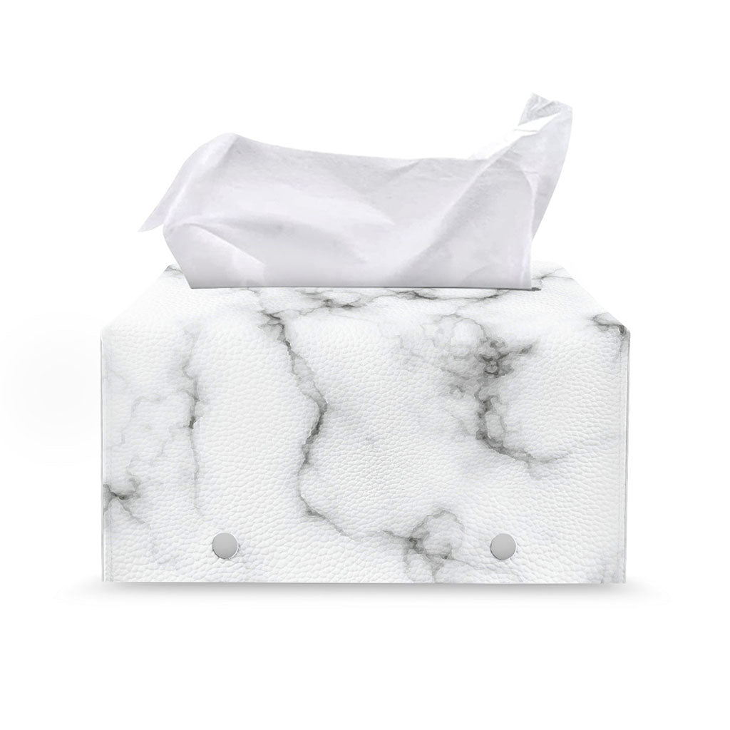 White Grey Smoke Marble Print Leather Tissue Box Cover