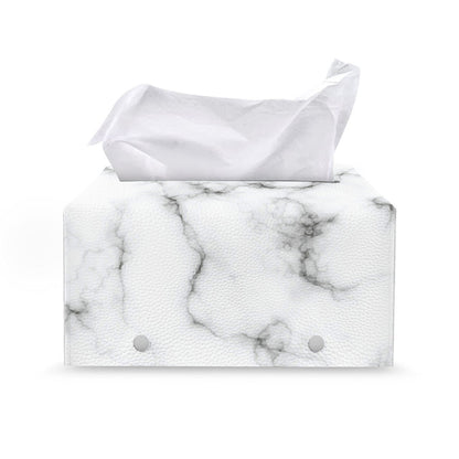 White Grey Smoke Marble Print Leather Tissue Box Cover