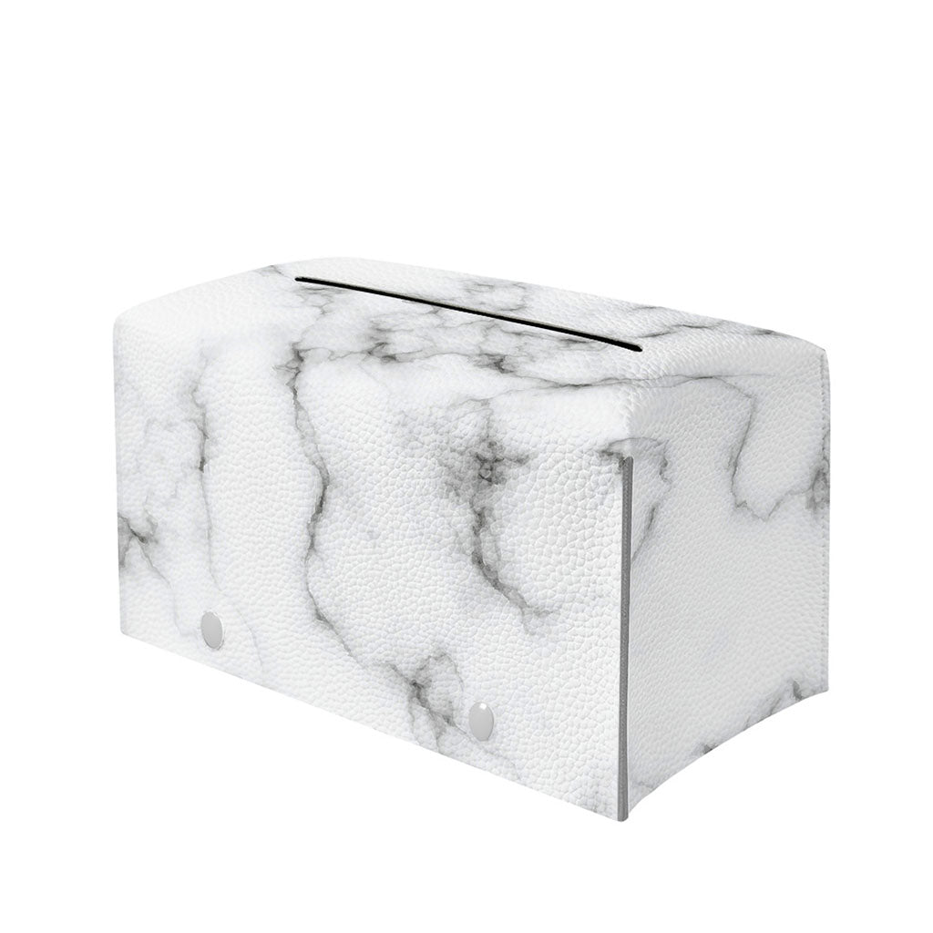White Grey Smoke Marble Print Leather Tissue Box Cover
