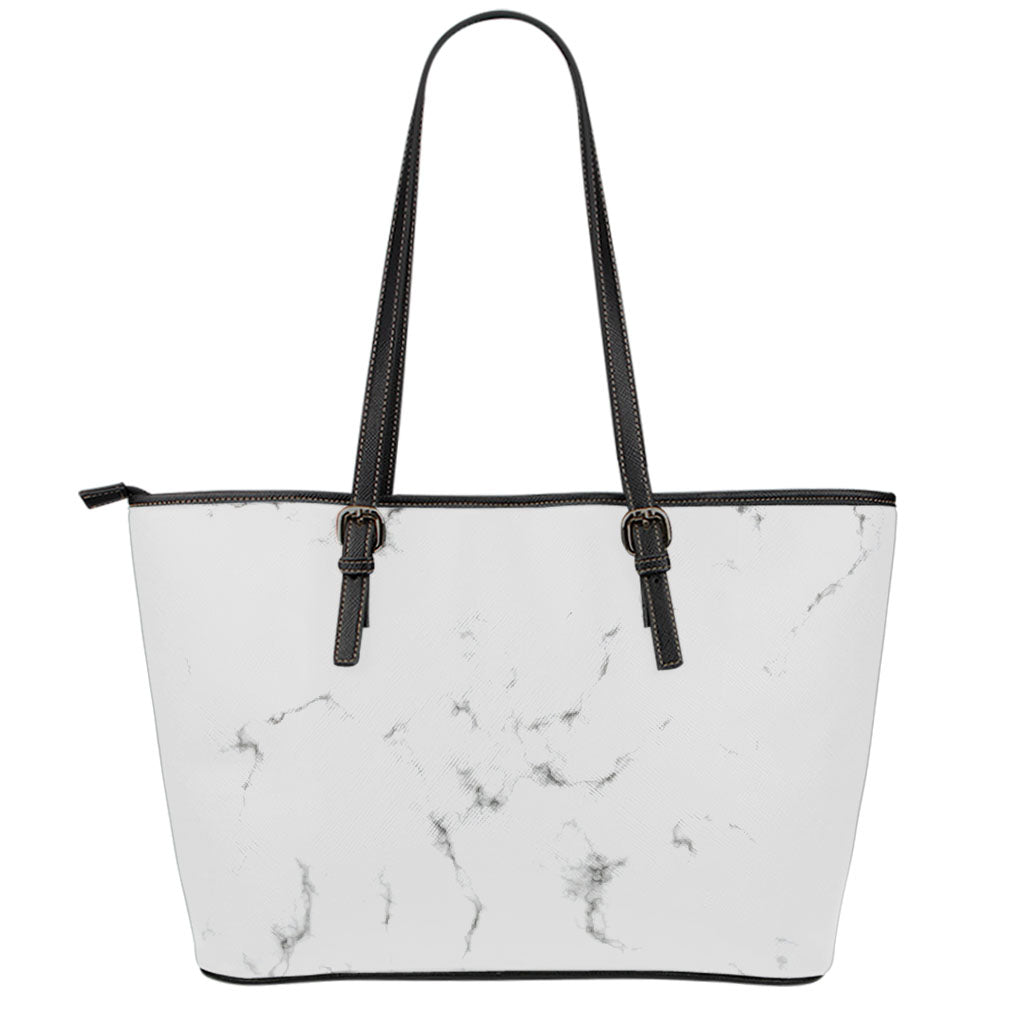 White Grey Smoke Marble Print Leather Tote Bag