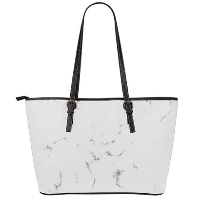 White Grey Smoke Marble Print Leather Tote Bag