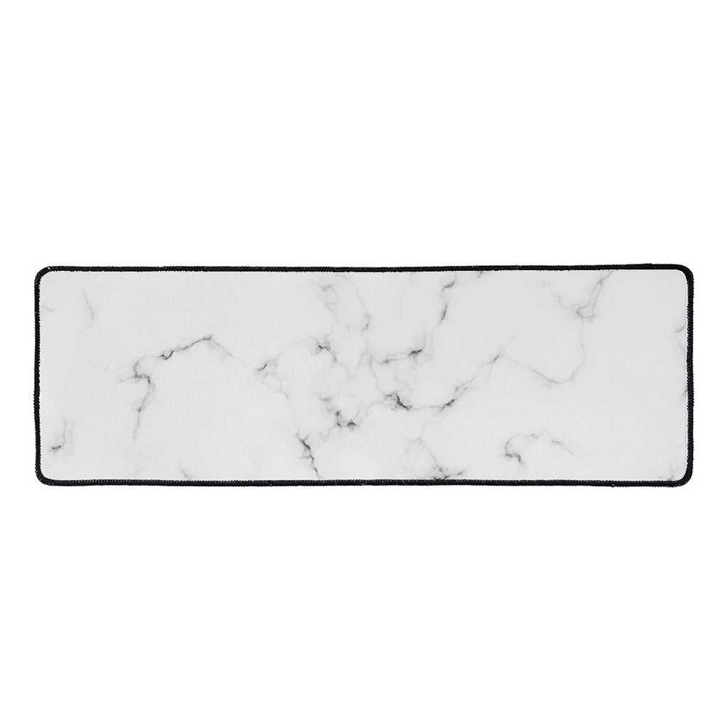 White Grey Smoke Marble Print Long Kitchen Mat
